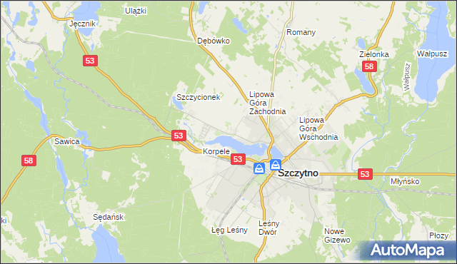 mapa Kamionek gmina Szczytno, Kamionek gmina Szczytno na mapie Targeo