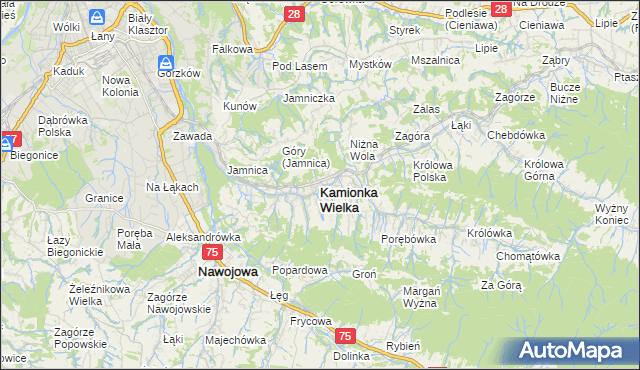 mapa Kamionka Wielka, Kamionka Wielka na mapie Targeo