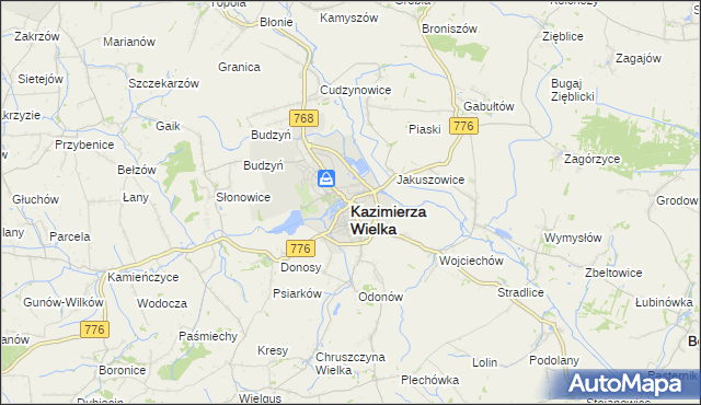 mapa Kazimierza Wielka, Kazimierza Wielka na mapie Targeo