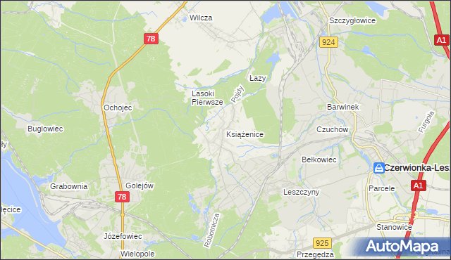 mapa Książenice gmina Czerwionka-Leszczyny, Książenice gmina Czerwionka-Leszczyny na mapie Targeo