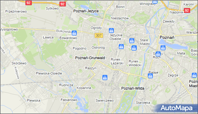 mapa Łazarz gmina Poznań, Łazarz gmina Poznań na mapie Targeo