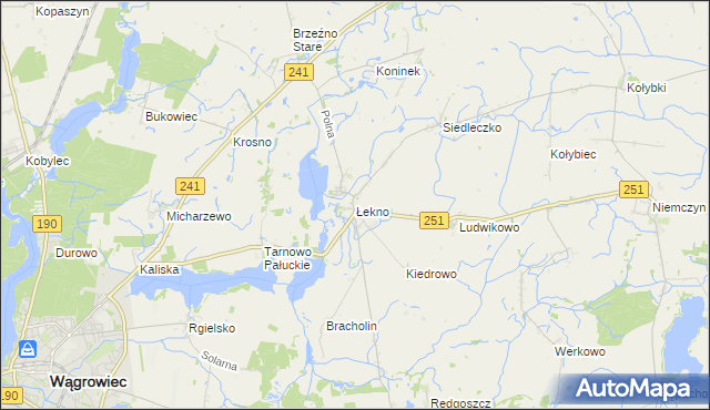 mapa Łekno gmina Wągrowiec, Łekno gmina Wągrowiec na mapie Targeo