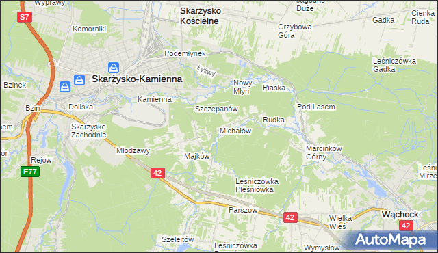 mapa Michałów gmina Skarżysko Kościelne, Michałów gmina Skarżysko Kościelne na mapie Targeo