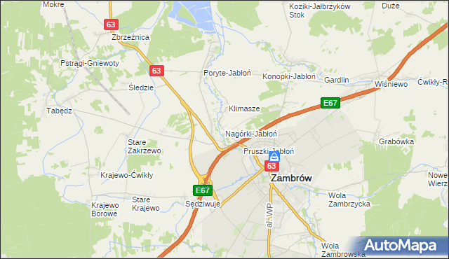 mapa Nagórki-Jabłoń, Nagórki-Jabłoń na mapie Targeo