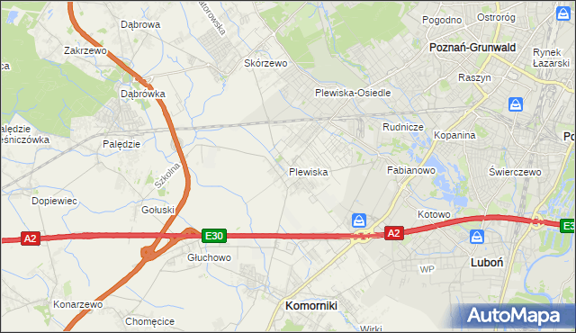 mapa Plewiska gmina Komorniki, Plewiska gmina Komorniki na mapie Targeo