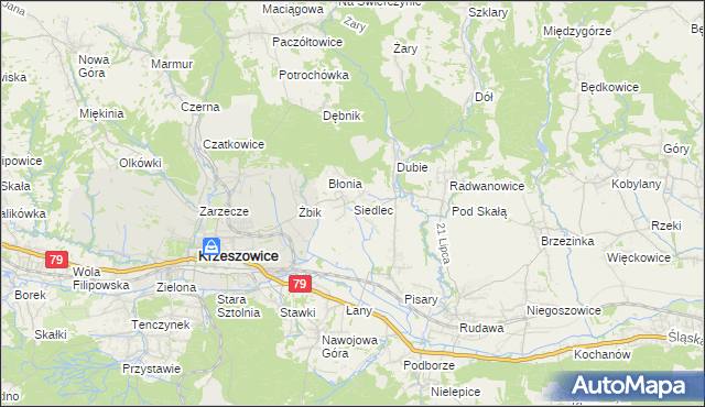 mapa Siedlec gmina Krzeszowice, Siedlec gmina Krzeszowice na mapie Targeo