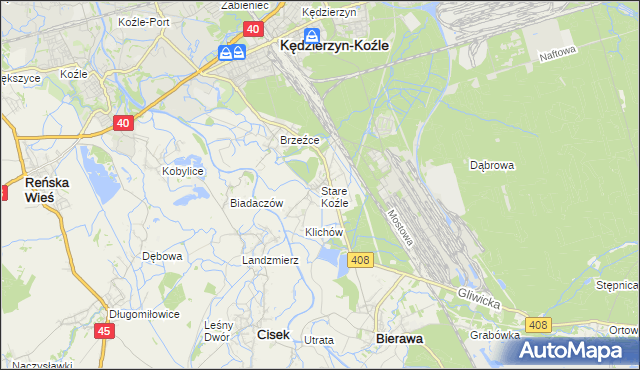 mapa Stare Koźle, Stare Koźle na mapie Targeo