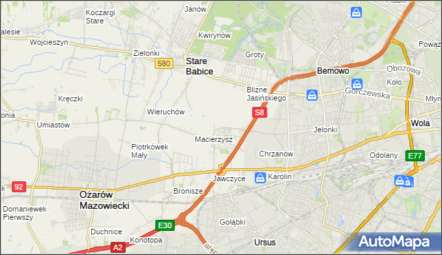 mapa Szeligi gmina Ożarów Mazowiecki, Szeligi gmina Ożarów Mazowiecki na mapie Targeo