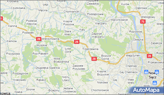 mapa Trzetrzewina, Trzetrzewina na mapie Targeo