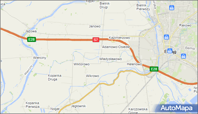 mapa Władysławowo gmina Elbląg, Władysławowo gmina Elbląg na mapie Targeo