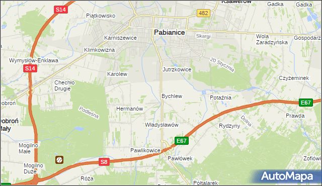 mapa Bychlew, Bychlew na mapie Targeo