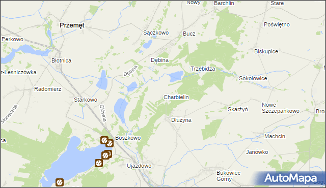 mapa Charbielin gmina Włoszakowice, Charbielin gmina Włoszakowice na mapie Targeo