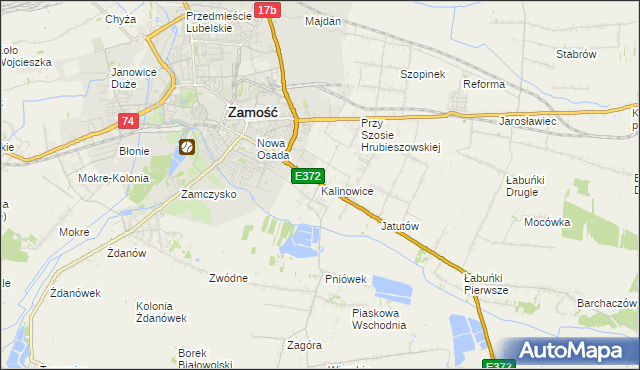 mapa Kalinowice gmina Zamość, Kalinowice gmina Zamość na mapie Targeo