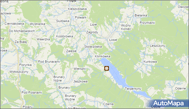 mapa Klimkówka gmina Ropa, Klimkówka gmina Ropa na mapie Targeo