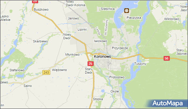 mapa Koronowo powiat bydgoski, Koronowo powiat bydgoski na mapie Targeo