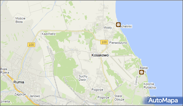 mapa Kosakowo powiat pucki, Kosakowo powiat pucki na mapie Targeo