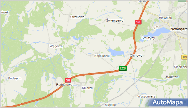 mapa Kościuszki gmina Osina, Kościuszki gmina Osina na mapie Targeo