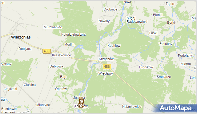 mapa Krzeczów gmina Wierzchlas, Krzeczów gmina Wierzchlas na mapie Targeo