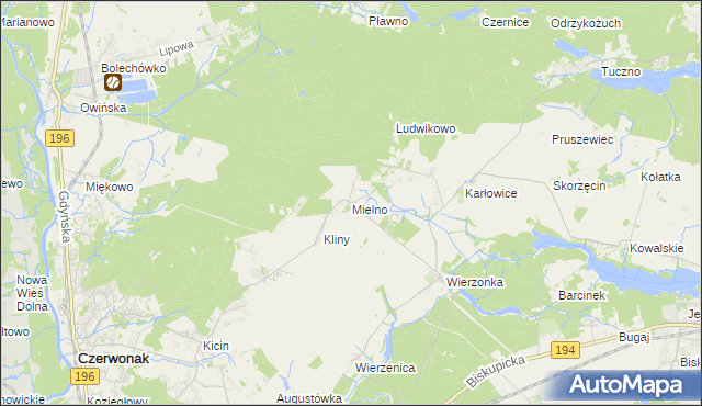 mapa Mielno gmina Czerwonak, Mielno gmina Czerwonak na mapie Targeo