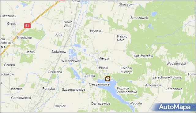 mapa Mierzyn gmina Rozprza, Mierzyn gmina Rozprza na mapie Targeo