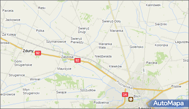 mapa Niedźwiada gmina Łowicz, Niedźwiada gmina Łowicz na mapie Targeo