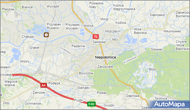 mapa Niepołomice, Niepołomice na mapie Targeo