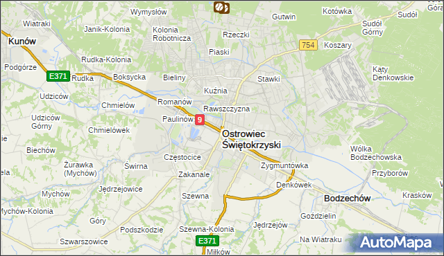 mapa Ostrowiec Świętokrzyski, Ostrowiec Świętokrzyski na mapie Targeo