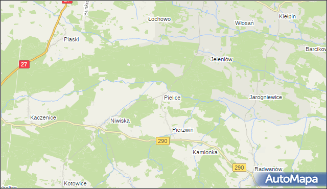 mapa Pielice gmina Nowogród Bobrzański, Pielice gmina Nowogród Bobrzański na mapie Targeo