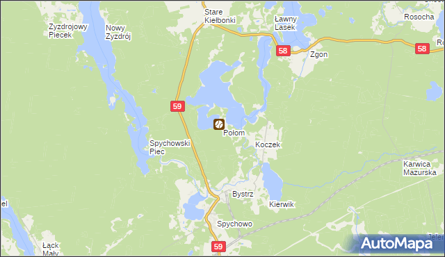 mapa Połom gmina Świętajno, Połom gmina Świętajno na mapie Targeo