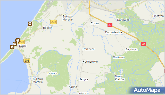 mapa Porzecze gmina Darłowo, Porzecze gmina Darłowo na mapie Targeo