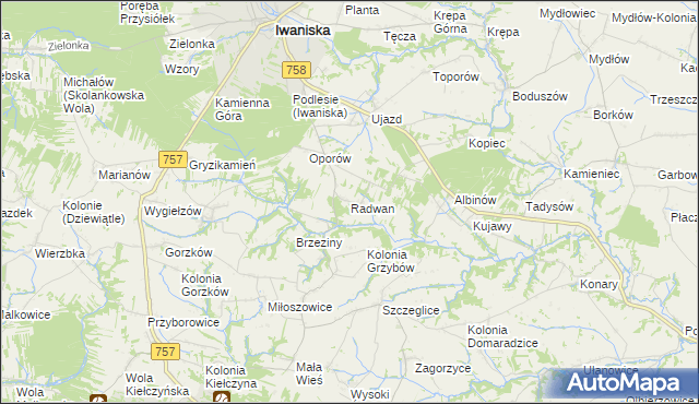 mapa Radwan gmina Iwaniska, Radwan gmina Iwaniska na mapie Targeo