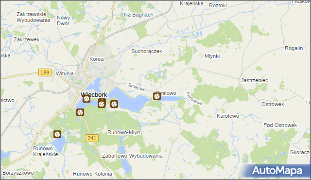 mapa Śmiłowo gmina Więcbork, Śmiłowo gmina Więcbork na mapie Targeo