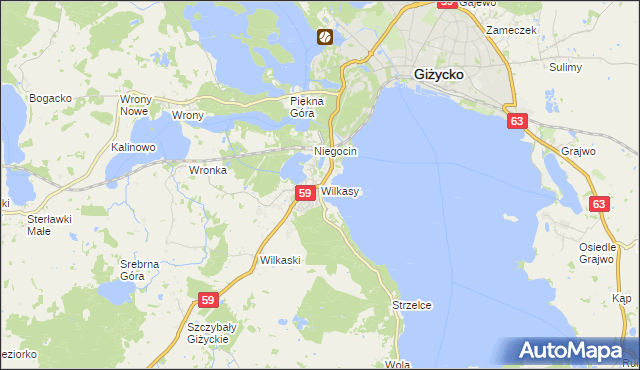 mapa Wilkasy gmina Giżycko, Wilkasy gmina Giżycko na mapie Targeo