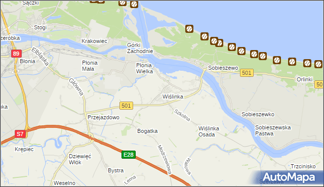 mapa Wiślinka, Wiślinka na mapie Targeo