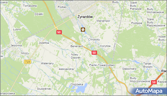 mapa Zazdrość gmina Radziejowice, Zazdrość gmina Radziejowice na mapie Targeo
