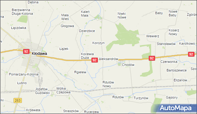 mapa Aleksandrów gmina Chodów, Aleksandrów gmina Chodów na mapie Targeo