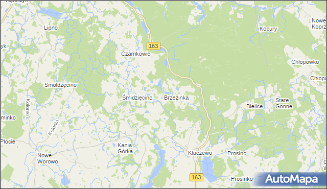 mapa Brzezinka gmina Czaplinek, Brzezinka gmina Czaplinek na mapie Targeo