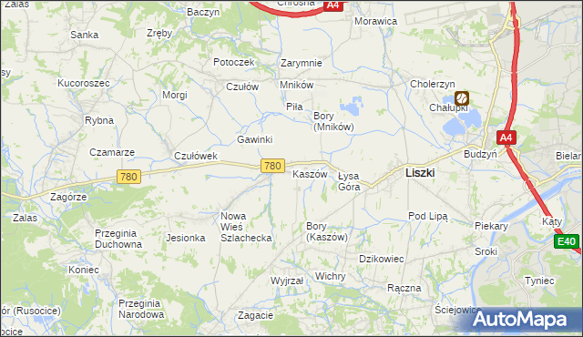 mapa Kaszów gmina Liszki, Kaszów gmina Liszki na mapie Targeo