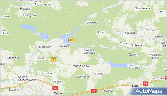 mapa Kuźnica Lubiecka, Kuźnica Lubiecka na mapie Targeo