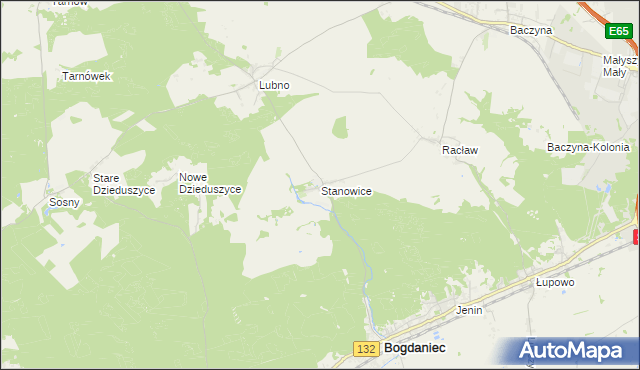 mapa Stanowice gmina Bogdaniec, Stanowice gmina Bogdaniec na mapie Targeo