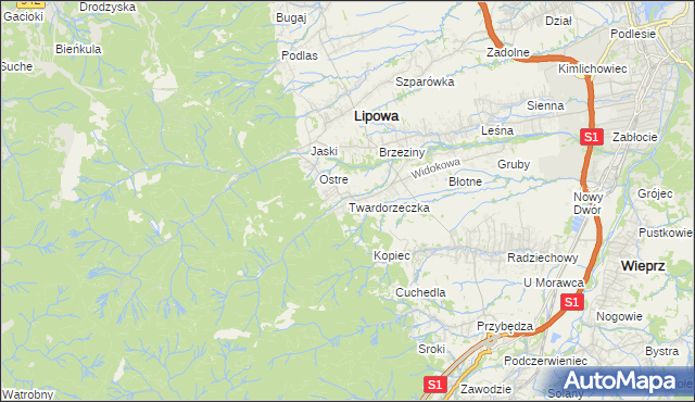 mapa Twardorzeczka, Twardorzeczka na mapie Targeo