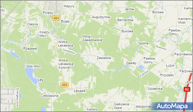 mapa Zawadów gmina Bełchatów, Zawadów gmina Bełchatów na mapie Targeo