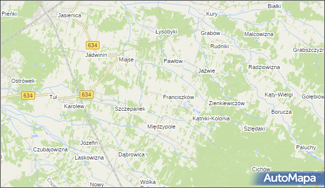 mapa Franciszków gmina Tłuszcz, Franciszków gmina Tłuszcz na mapie Targeo