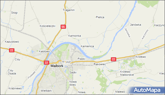 mapa Kamienice gmina Malbork, Kamienice gmina Malbork na mapie Targeo