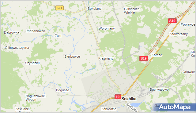 mapa Kraśniany, Kraśniany na mapie Targeo