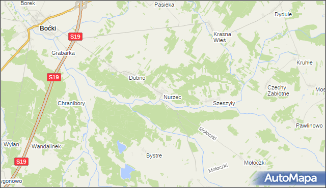 mapa Nurzec gmina Boćki, Nurzec gmina Boćki na mapie Targeo