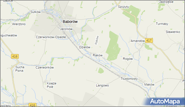 mapa Raków gmina Baborów, Raków gmina Baborów na mapie Targeo