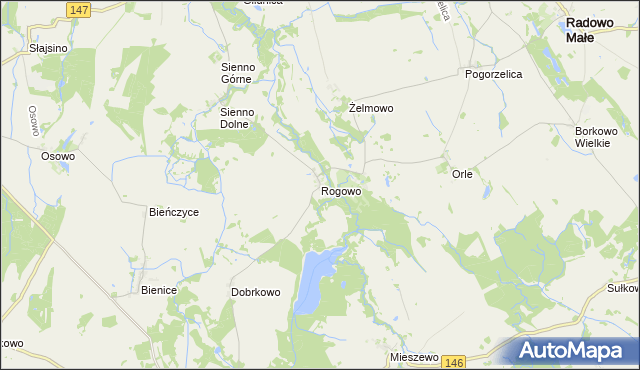 mapa Rogowo gmina Radowo Małe, Rogowo gmina Radowo Małe na mapie Targeo