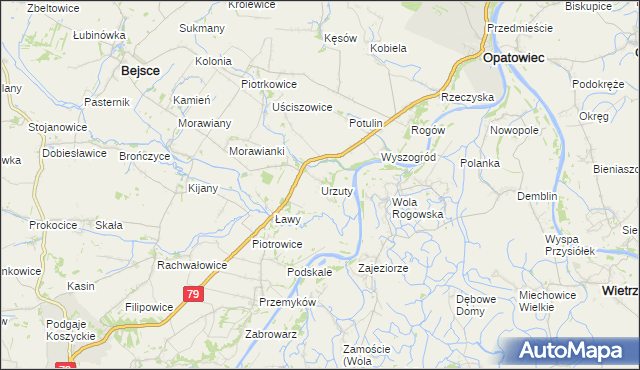 mapa Urzuty gmina Opatowiec, Urzuty gmina Opatowiec na mapie Targeo