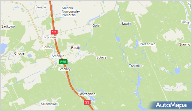 mapa Sołacz gmina Nowogródek Pomorski, Sołacz gmina Nowogródek Pomorski na mapie Targeo